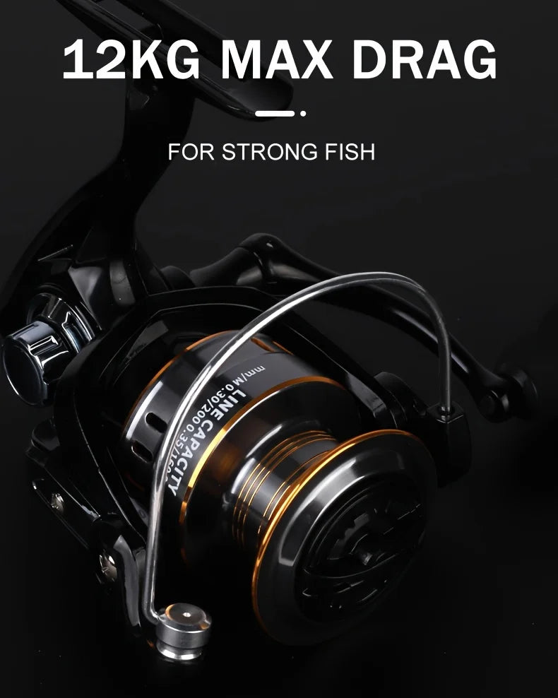 BILLINGS Spinning Reel 12KG Max Drag 5.2:1 Gear Ratio Metal Spool Durable Professional Fishing Reels, Multipurpose for Freshwater Saltwater Bass Trout Salmon Fishing