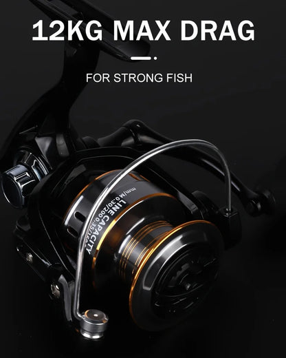BILLINGS Spinning Reel 12KG Max Drag 5.2:1 Gear Ratio Metal Spool Durable Professional Fishing Reels, Multipurpose for Freshwater Saltwater Bass Trout Salmon Fishing
