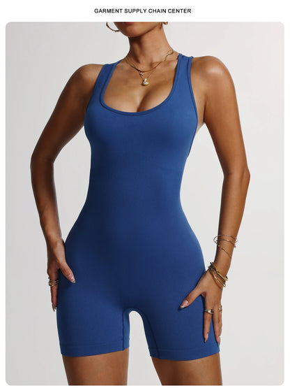 Seamless Yoga Jumpsuit Backless Romper Criss Cross Bodysuit Women Scrunch Butt Lift Workout Gym Fitness Clothing One Piece