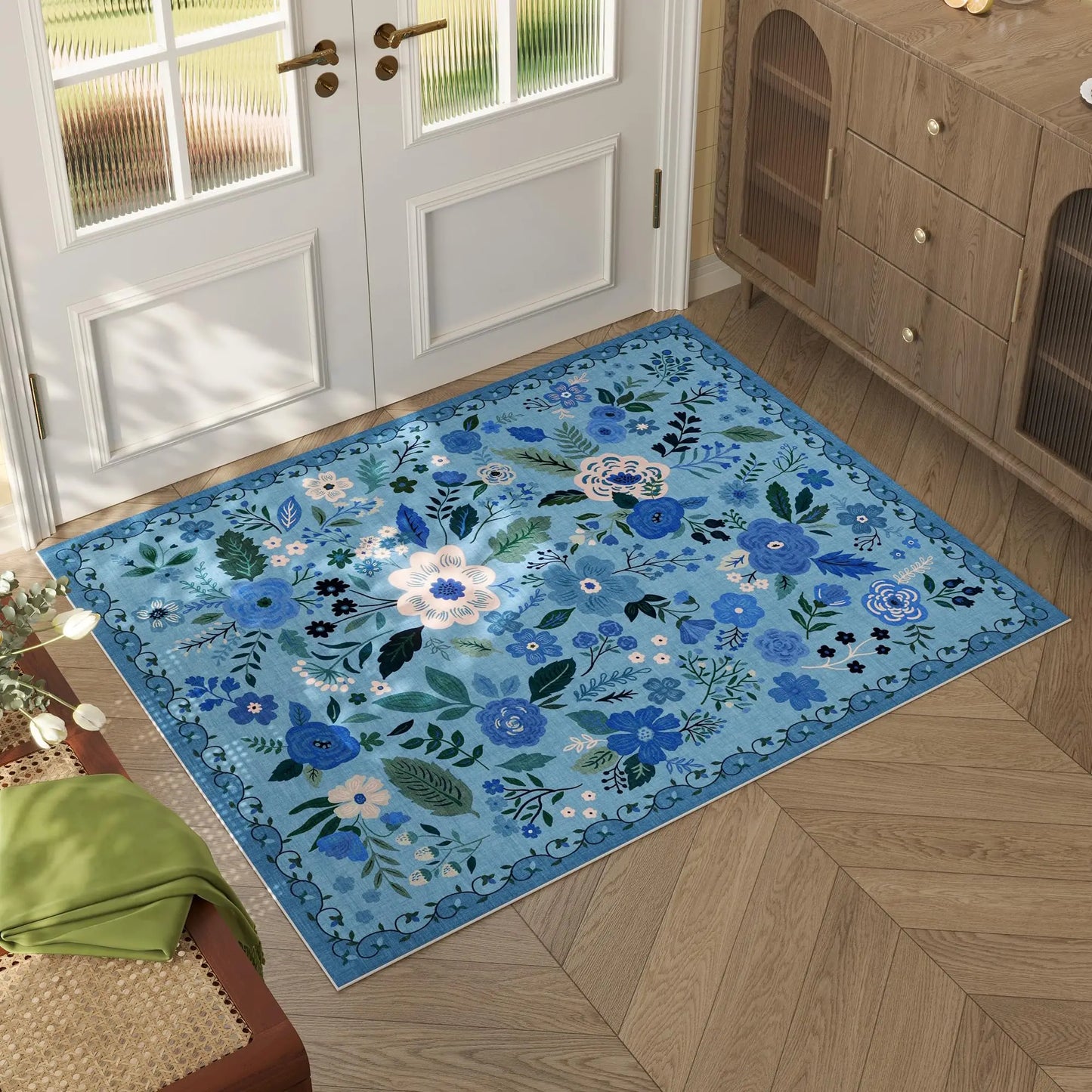 VIKAMA Door Mat Indoor Entrance Machine Washable Boho Floral Small Area Rug Non-Slip Low Pile Throw Rugs for Home Entryway Decor