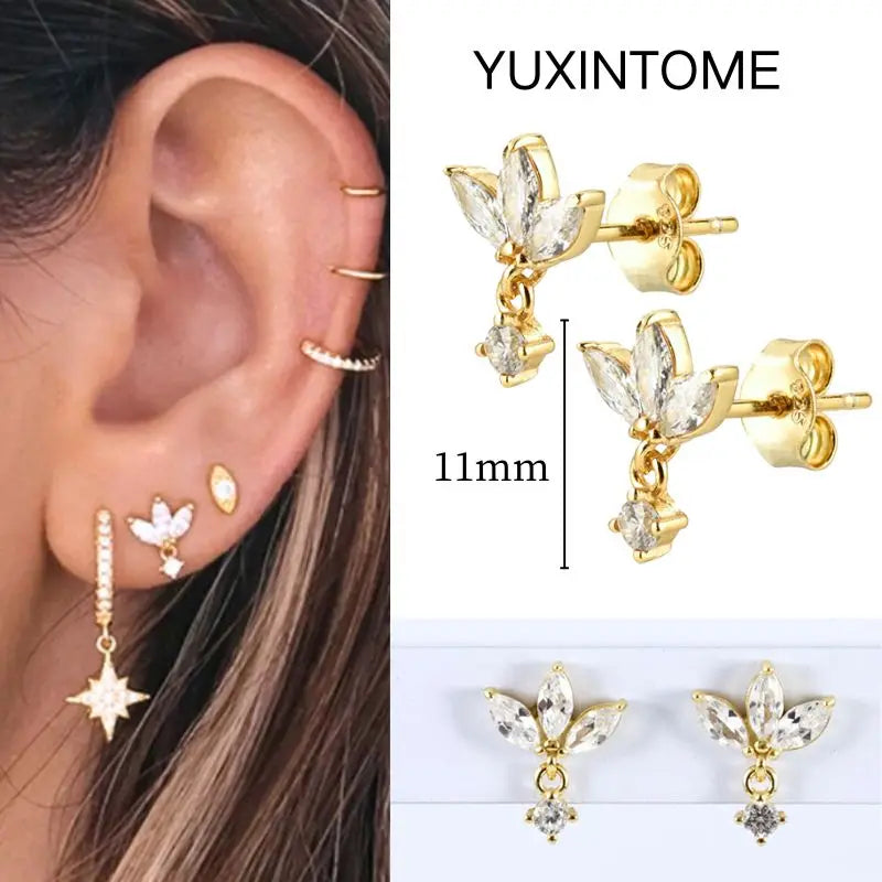White Color Zircon Hoop Earrings 925 Sterling Silver Needle Cross/Star/Flower/Water Drop Pendant Gold Earrings Luxury Jewelry