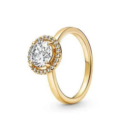 Hot selling 925 sterling silver exquisite gold series ring, sparkling heart-shaped crown ring, fashionable charm jewelry gift