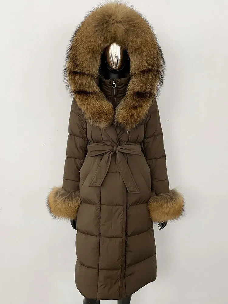 OFTBUY 2024 Long Winter Jacket Women Natural Real Raccoon Fox Fur Collar Hooded White Duck Down Coat Thick Warm Casual Outerwear