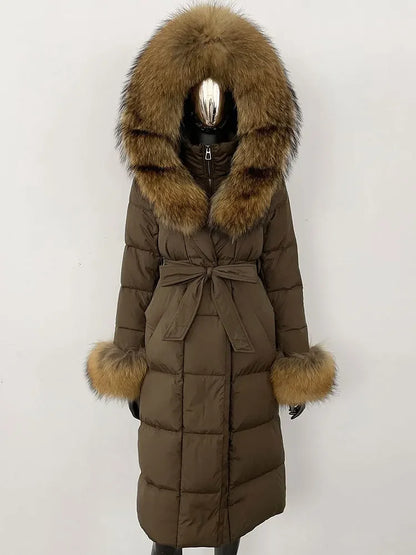 OFTBUY 2024 Long Winter Jacket Women Natural Real Raccoon Fox Fur Collar Hooded White Duck Down Coat Thick Warm Casual Outerwear