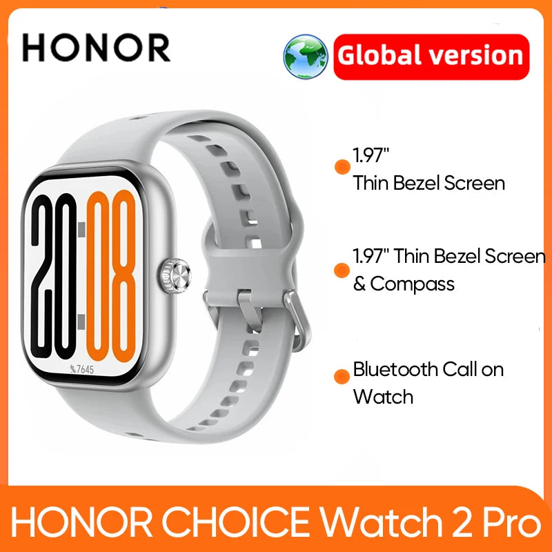 New Honor Choice Watch 2 Pro Smartwatch 5ATM+IP68 Waterproof 1.97" Bezel AMOLED Screen Barometer GPS GNSS Compass 360mAh Battery