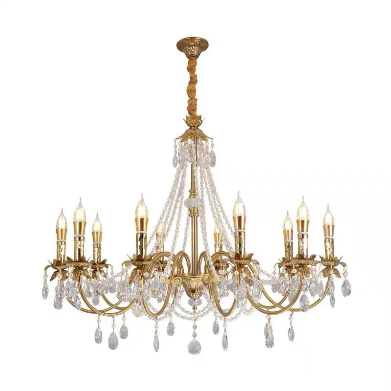 American Luxury Candle E14 Chandelier Living Room Lustre Crystal Hanging Lamp Copper Suspend Lamp Led Luminarias Decor Lamparas