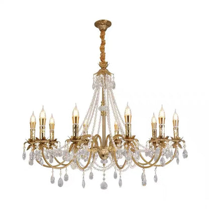 American Luxury Candle E14 Chandelier Living Room Lustre Crystal Hanging Lamp Copper Suspend Lamp Led Luminarias Decor Lamparas
