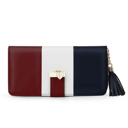 Pomelo Best RFID Blocking Tri-color Women's Zipper Wallet PU Leather Large Capacity Card Holder Coin Purse Travel Gift Clutch