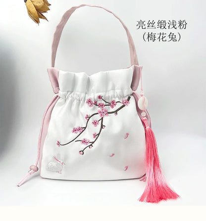 Chinese Style Retro Flower Embroidery Crossbody Top-handle Bags Women Shoulder Lace Drawstring Bucket Bag Coin Purses Handbags