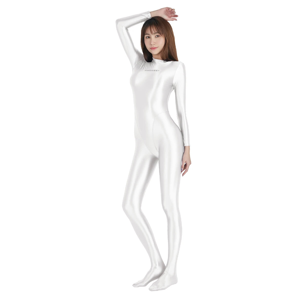 AMORESY Shiny Glitter Diving Surfing Swimwear One-piece Back Zipper Overall Zentai Jumpsuit Sport Gym Bodysuit Catsuit Playsuit