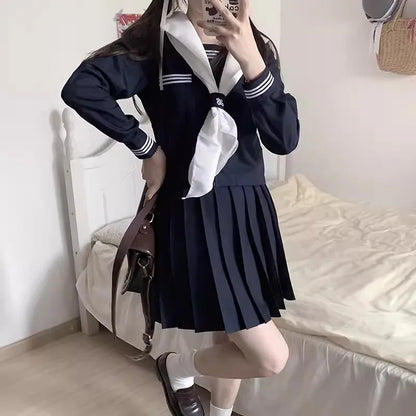 Student JK Uniform Women's High School Korean Chinese School Uniforms Navy Sailor Outfit Short Sleeve Suit Japan Seifuku Girl
