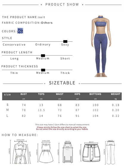 Nibber Hottie Women Dot Print 2 Piece Set Tracksuit Sexy Backless Halter Tank Tops+Leggings Matching Streetwear Stretch Outfits