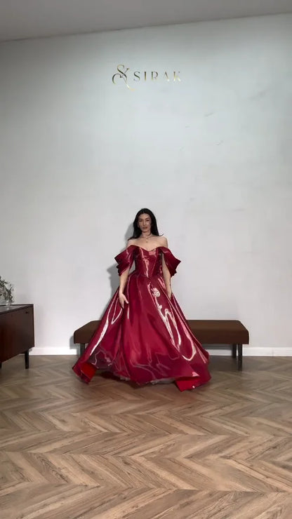 Xijun Modern Red Evening Dresses Off The Shoulder A-Line Birthday Party Dresses Corset Shiny Floor Length Prom Gowns Customized