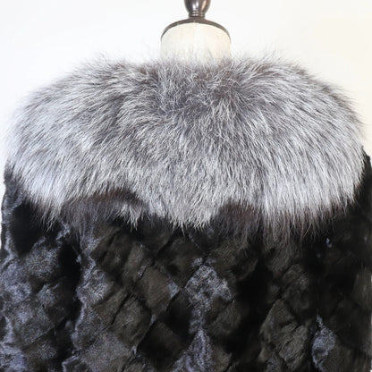 Women Winter Real Mink Fur Caot With Fox Fur Collar Natural Warm Mink Fur Jacket Lady Fashion 100% Real Mink Fur Overcoat