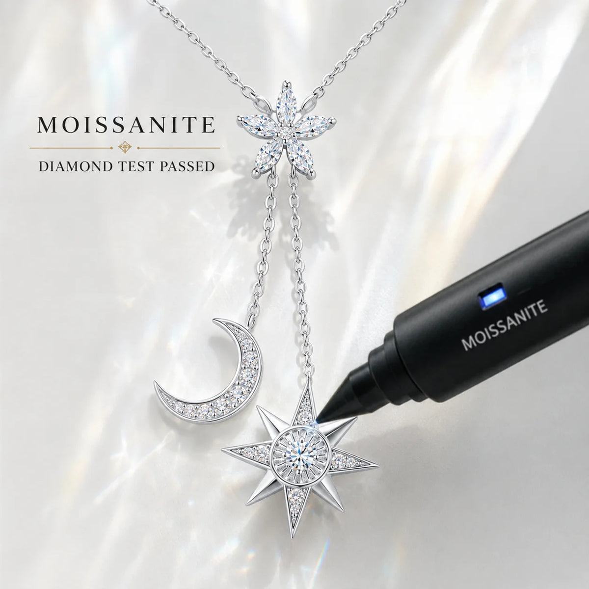 Moissanite Celestial Necklace for Women S925 Sterling Silver Star Moon Y Drop Lariat D Color VVS1 GRA Certified Fine Jewelry