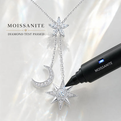 Moissanite Celestial Necklace for Women S925 Sterling Silver Star Moon Y Drop Lariat D Color VVS1 GRA Certified Fine Jewelry