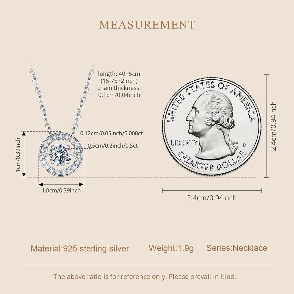 WOSTU 0.5 CT Moissanite halo Pendant Necklace For Women , Lab Diamond Sterling Silver Circle Pendant Mom Lover Daugther Gift
