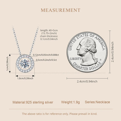 WOSTU 0.5 CT Moissanite halo Pendant Necklace For Women , Lab Diamond Sterling Silver Circle Pendant Mom Lover Daugther Gift