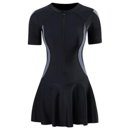 Women One-piece Swimsuit Korean Fashion Sports Swimwear Slim Short-sleeved Skirt Bathing Suit Beach Wear Swimming Suit for Women