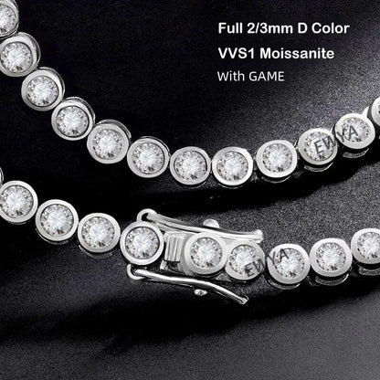 EWYA Sparkling Real Bubble 2/3mm D Color Full Moissanite Tennis Necklace for Women S925 Silver All Diamond Neck Chain Necklaces
