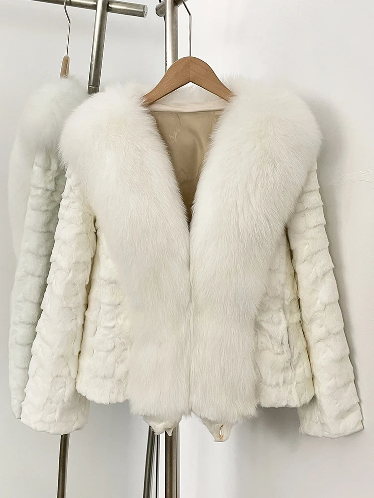 OFTBUY New Winter Top Clothing Women Short Thickened Warm Real Mink Fur Coat Female Natural Fox Fur Fluffy Outerwear Jacket Lady