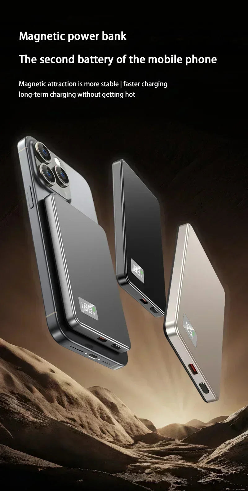 Lenovo Wireless Magnetic 500000mAh Power Bank Fast Charging Portable PD22.5W External Battery for Magsafe for iPhone17 Samsung