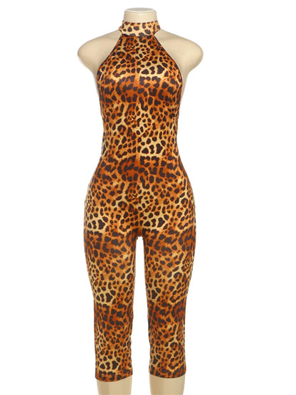 Kliou Colorful Print Playsuits Woman Bandage Halter Backless Skinny Peach Hip Female Midnight Club Party Sexy Fashion Rompers