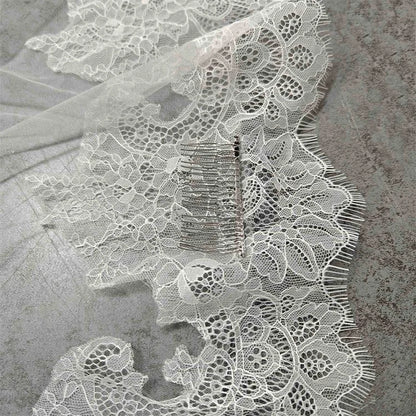 Customized Wedding Veil with Chantilly Eyelash Lace, 2m/2.5m/3m Mantilla Veil, Ivory Bridal Veil with Hidden Comb