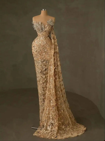 Elegant Mermaid Wedding Dress Sleeveless Detachable Train Bridal Gowns Crystal Pearls Appliques Custom Made Bridal Dresses