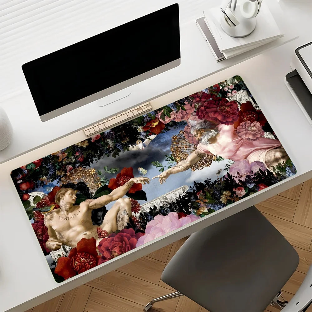 Art The Creation of Adam Mouse Pad Large Non-Slip Waterproof Mat Stitched Edge Keyboard Pad for Gaming Daily Office