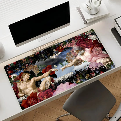 Art The Creation of Adam Mouse Pad Large Non-Slip Waterproof Mat Stitched Edge Keyboard Pad for Gaming Daily Office