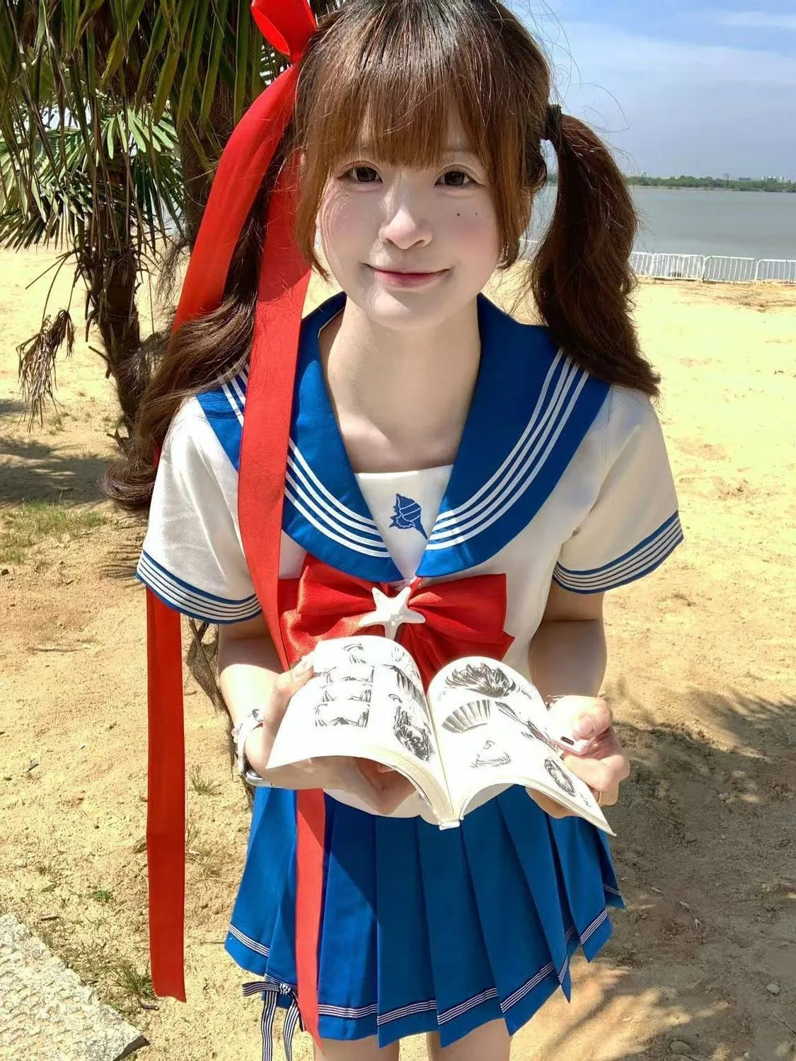 Summer and Autumn Sailor Suit Japanese Style Schoolgirl Blue Short-Sleeved Set Cos Female Students