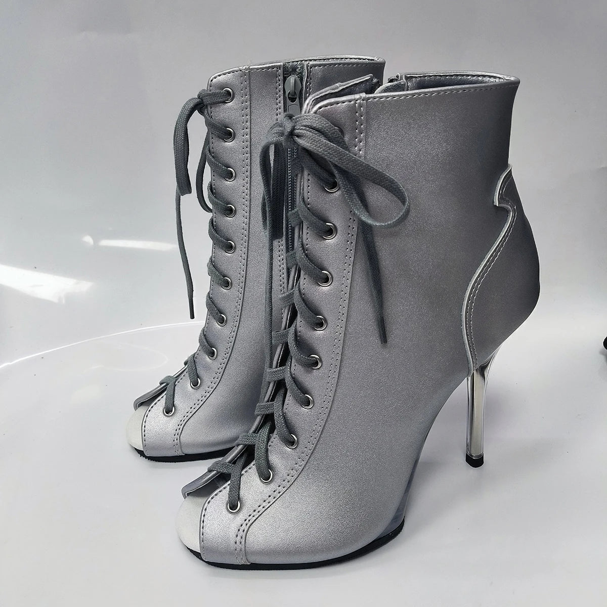 Pink 12cm high-heeled shoes,Twisted buttocks dance modeling performances 5 inch transparent soles sexy Fetish short Ankle Boots