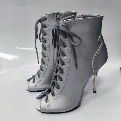 Pink 12cm high-heeled shoes,Twisted buttocks dance modeling performances 5 inch transparent soles sexy Fetish short Ankle Boots