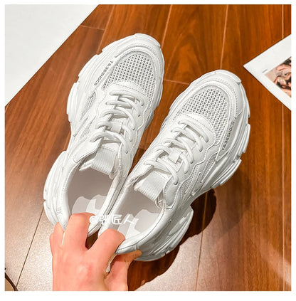 ZJR 14cm Chunky Sneakers for Women Super Increasing Women Shoe High Quality Real Leather Shoes Lightweight Platform Shoes 8-14cm
