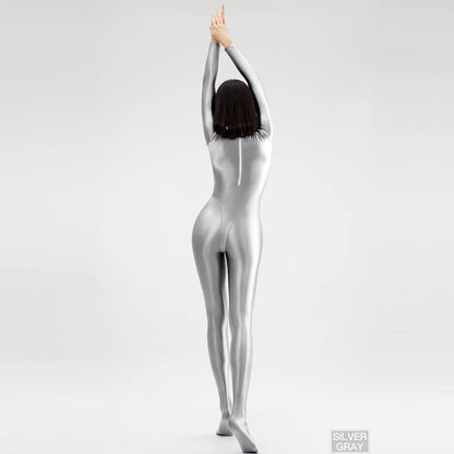 2023 AMORESY Women's Catsuit Playsuits Wetlook Shiny Glossy Tights Zipper Leotards Fullbody Overall Zentai Jumpsuits