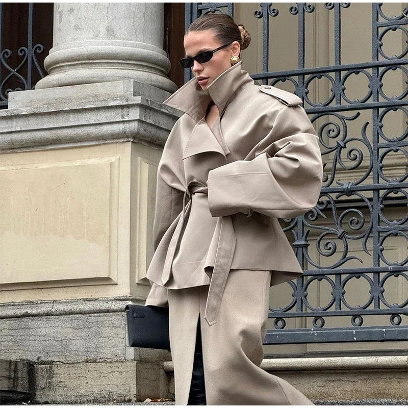 Black Stand Collar Trench Coat Women Casual Long Sleeve Single-breasted Loose Windbreaker 2026 Lady Autumn High Street Outwear