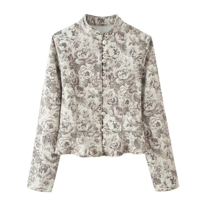 Early Autumn New Arrival Women's Fashion Floral Print Top Short Jacket ZR Style 9942158 Ladies' Premium Set Work Uniform