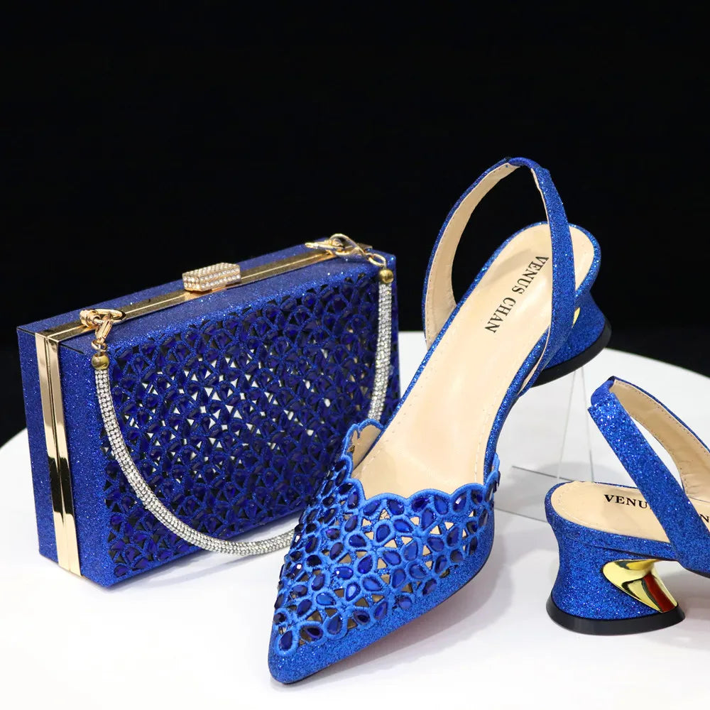 Doershow beautiful Italian Shoe and Bag Set New Shoes and Bag Set In Italy gold Color Italian Shoes with Matching Bags! HFG1-10