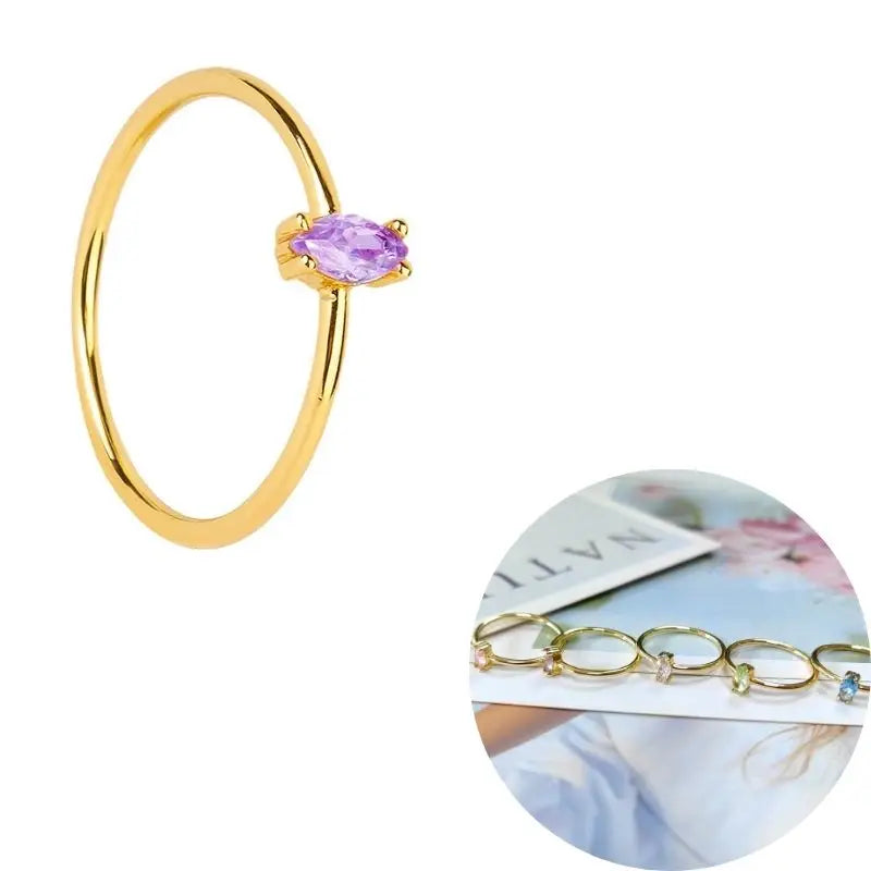 24K Gold Plated Colorful Crystal Gold Rings Turquoise Engagement Wedding Anniversary Ring Light Luxury Fashion Jewelry Gifts A40