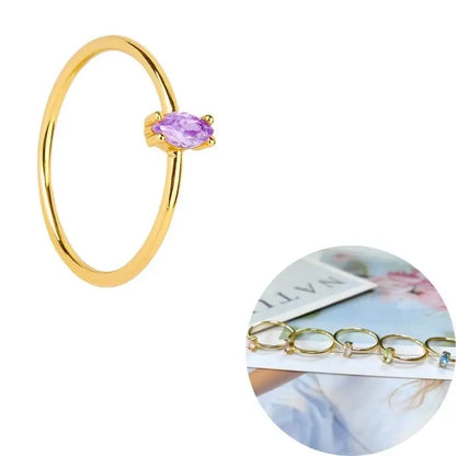 24K Gold Plated Colorful Crystal Gold Rings Turquoise Engagement Wedding Anniversary Ring Light Luxury Fashion Jewelry Gifts A40