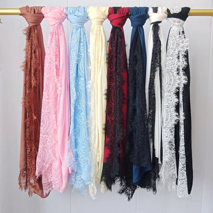 New Lace Modal Hijab Double Sided Polka Dot Print Hijabs for Women Muslim Fashion Turban Head Scarf Headwraps for Women Ramadan