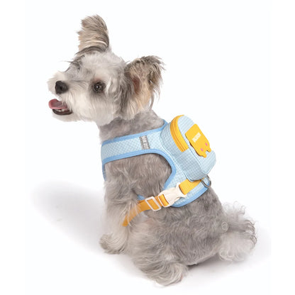 Cute Backpack Dog Harness with Leash, Reflective Soft Pet Vest for Small Medium Dogs Cats, Adjustable Walking Harness Set
