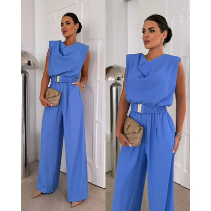 Jumpsuits women 2026 rompers summer metal waist-cinching loose wide-leg belt included jumpsuits women's clothing
