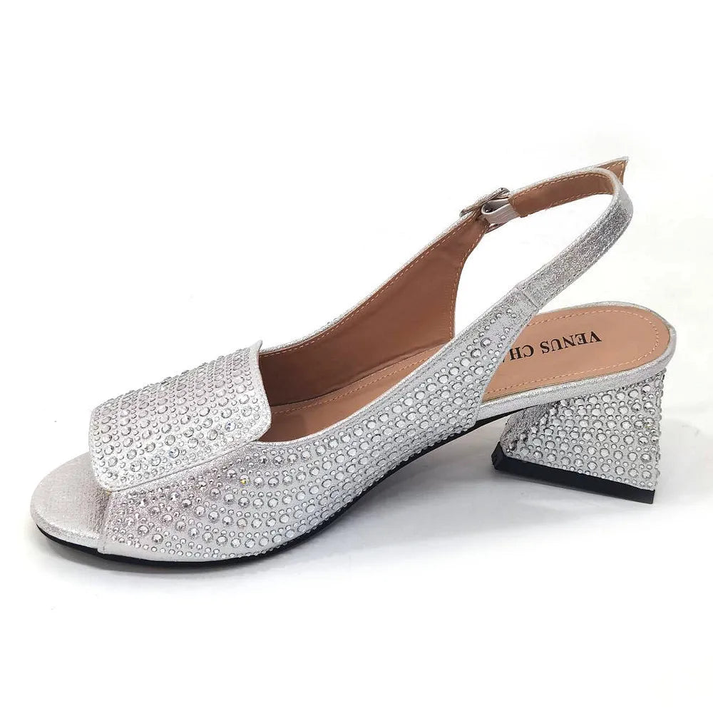 High Heels Shoes for Women Embroidery Rhinestone Italian Design Blue Color Pointed Toe Shoes and Bags Set Fashion