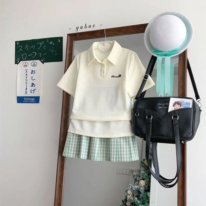 Japanese JK Uniform Polo Shirt and Skirt Suit Spring and Summer Wear Genuine All-match College Style Female Cute Lady Quiet