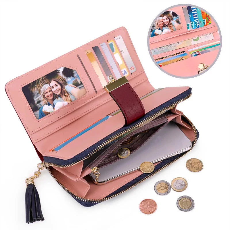 Pomelo Best RFID Blocking Tri-color Women's Zipper Wallet PU Leather Large Capacity Card Holder Coin Purse Travel Gift Clutch