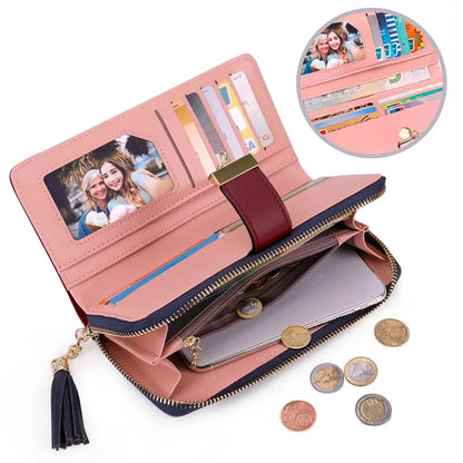 Pomelo Best RFID Blocking Tri-color Women's Zipper Wallet PU Leather Large Capacity Card Holder Coin Purse Travel Gift Clutch