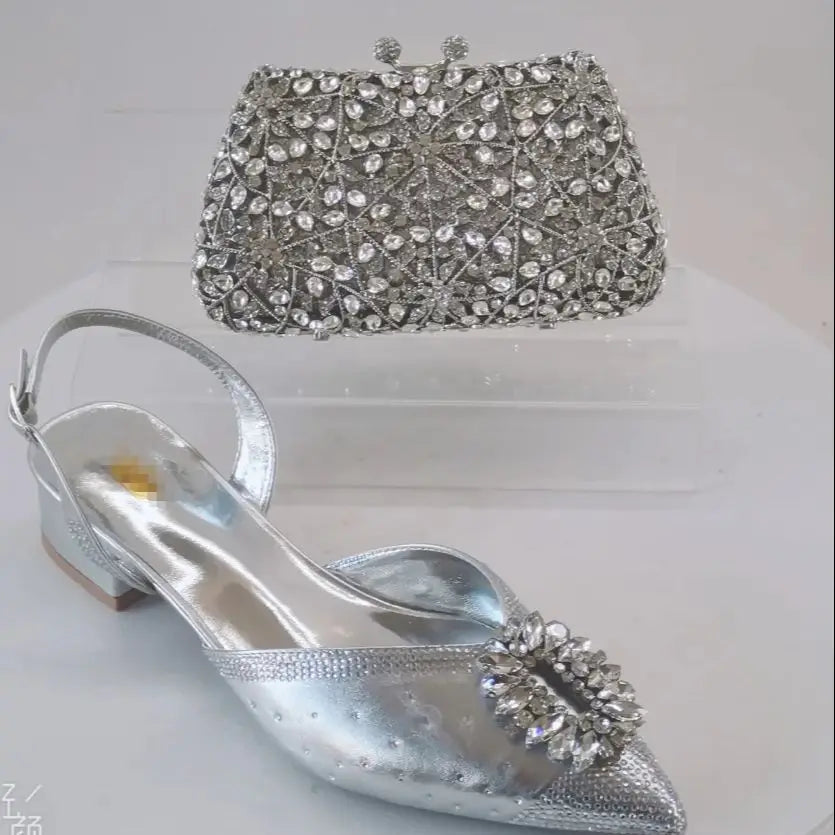 INSIGHTLINK Newest Golden Women High Heel with Bag Set Rhinestones Sandals Party Women's Shoes for Bridal Stiletto Luxury Pumps