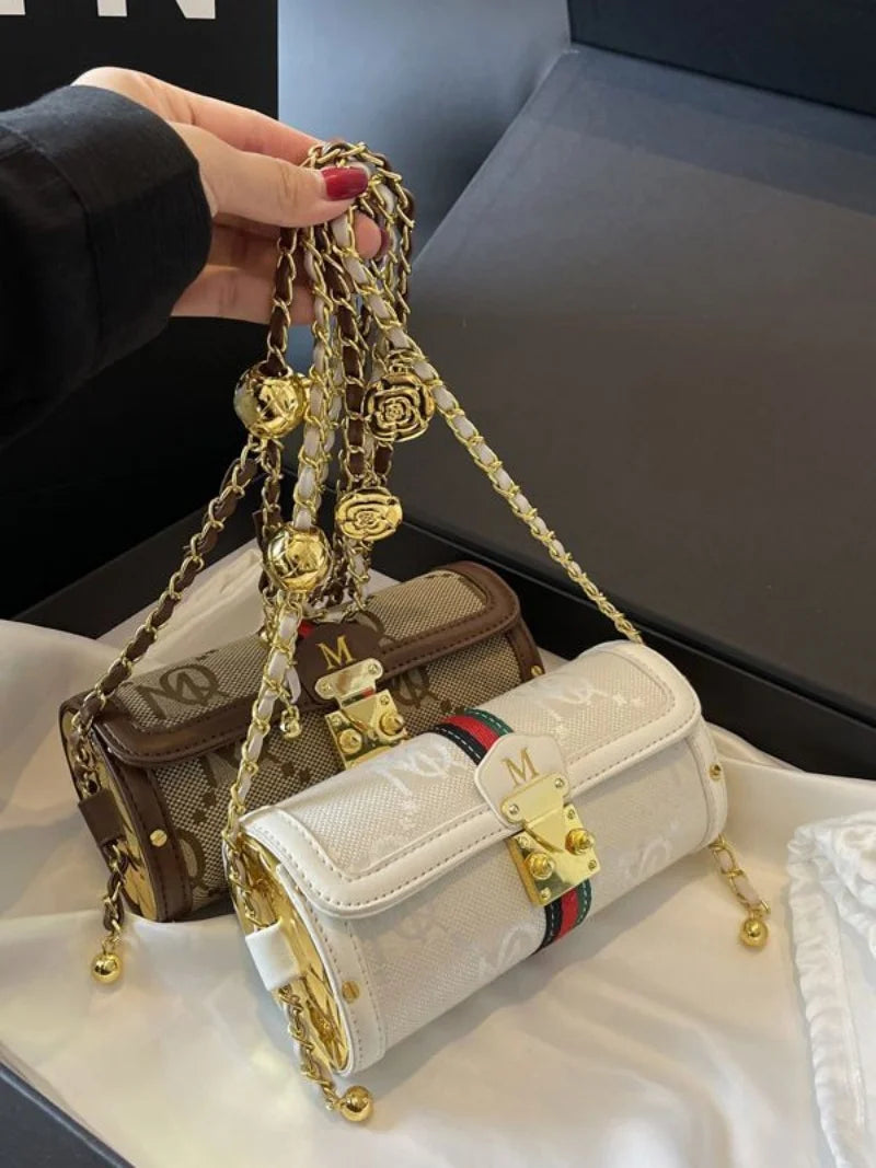 Luxury Brand Women's Evening Messenger Handbag Cylinder Shoulder Bag High-End Designer Stylish Fashion Accessory for Girls